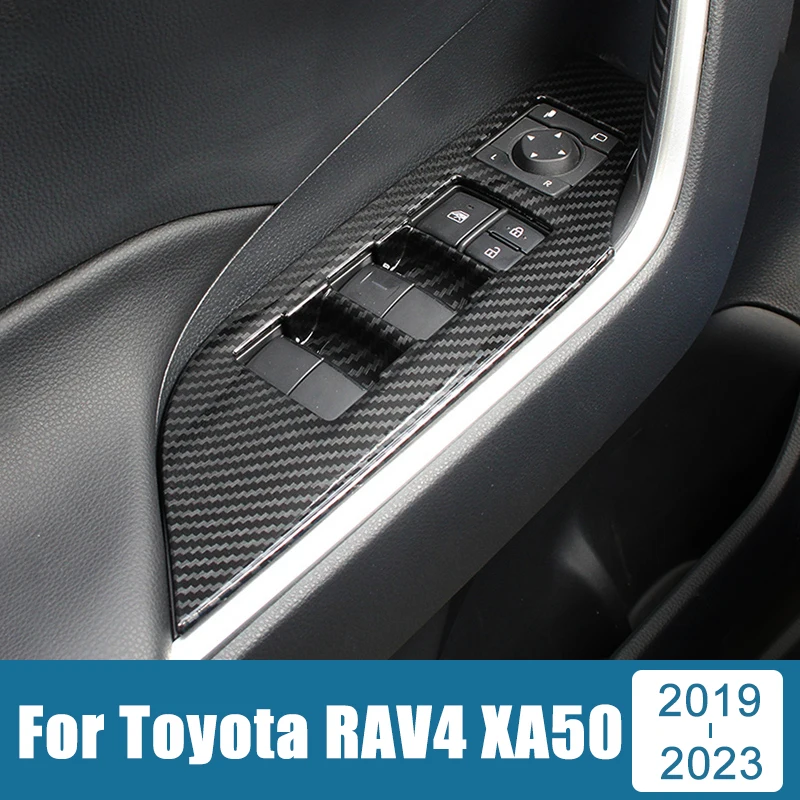 

For Toyota RAV4 2019 2020 2021 2022 2023 XA50 RAV 4 ABS Carbon Car Door Armrest Panel Window Lift Switch Cover Trim Accessories