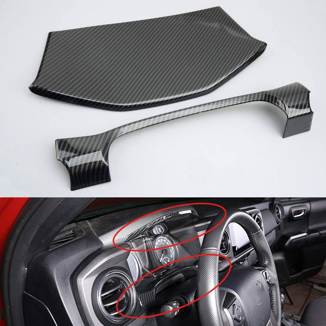 

2Pcs/Set Car Interior Front Dashboard Cover Trim Frame Decor Fit For Toyota Tacoma 2016 2017 2018 2019 2020 Carbon Fiber Style
