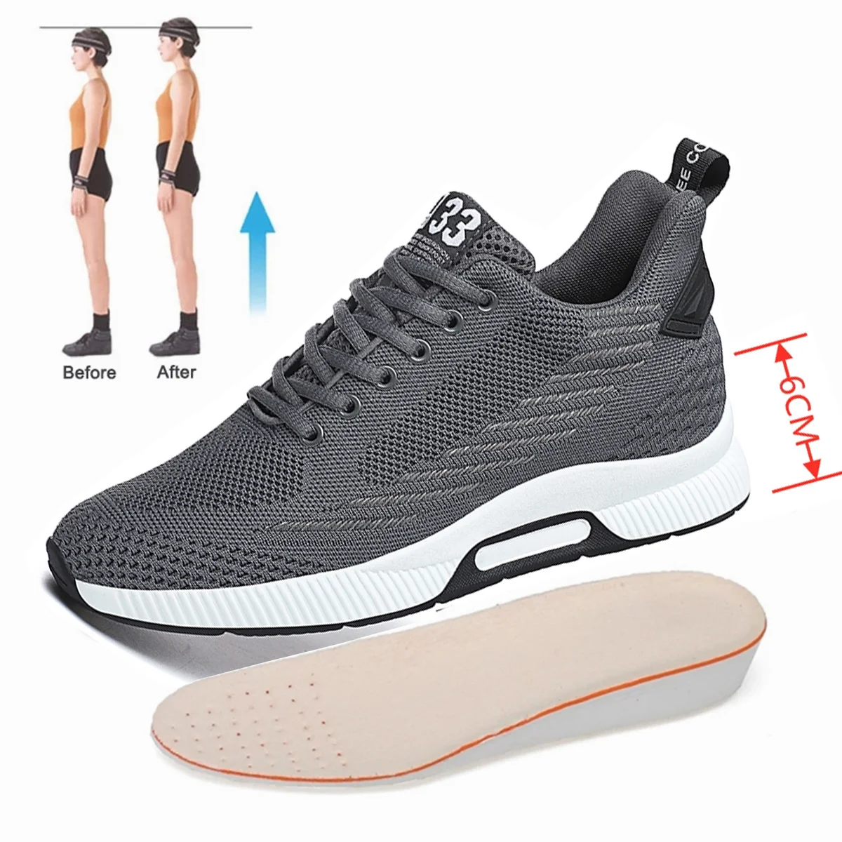 

Heightening Shoes Height Increase Shoes Insoles 6CM Man Daily Life Height Increasing Shoe Elevator Shoes Men Sneakers