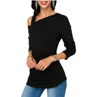 spring and summer solid long sleeve t shirts women casual off the shoulder tees tops female simple basic tshirts for ladies
