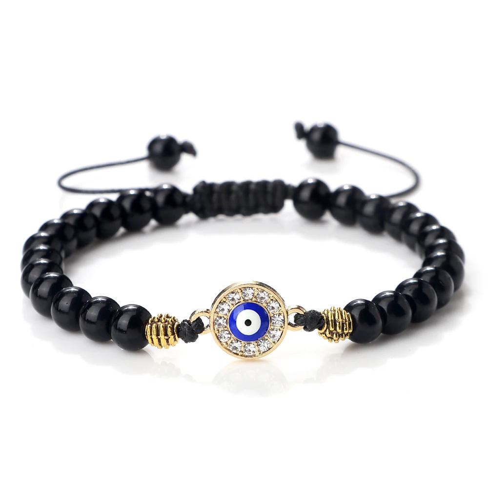 

Men Women Turkish Amulet Protection Blue Evil Eye Bracelets Natural Black Matte Lava Stone Beads Bracelets Couples Yoga Jewelry