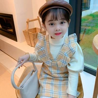 2022 spring and autumn new small and medium girls two piece suit fashion straps korean version of the dress