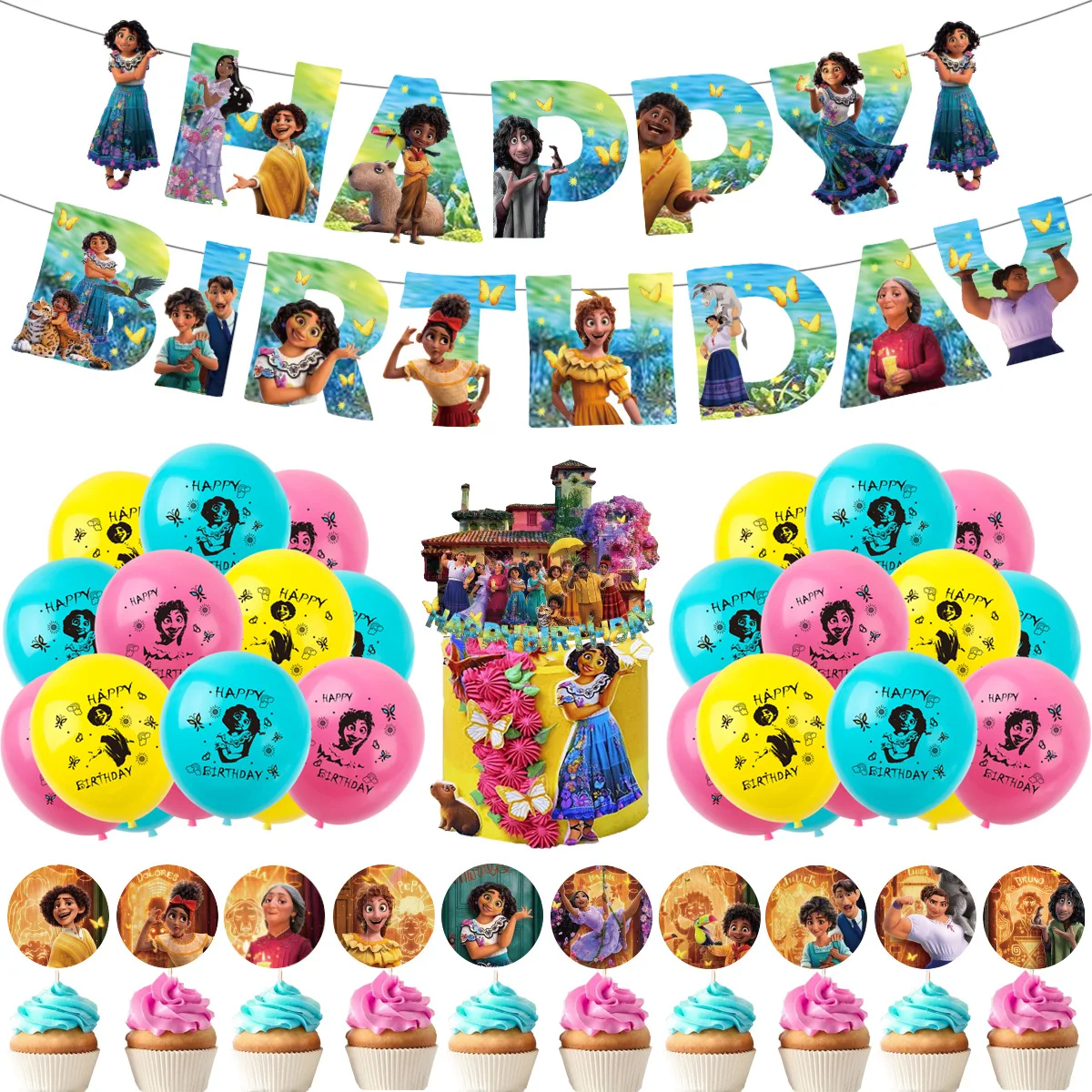

Disney Encanto Mirabel Magic House Cartoon Latex Balloon Cake Toppers Pull Flag Banner For Birthday Party Decoration Supplies