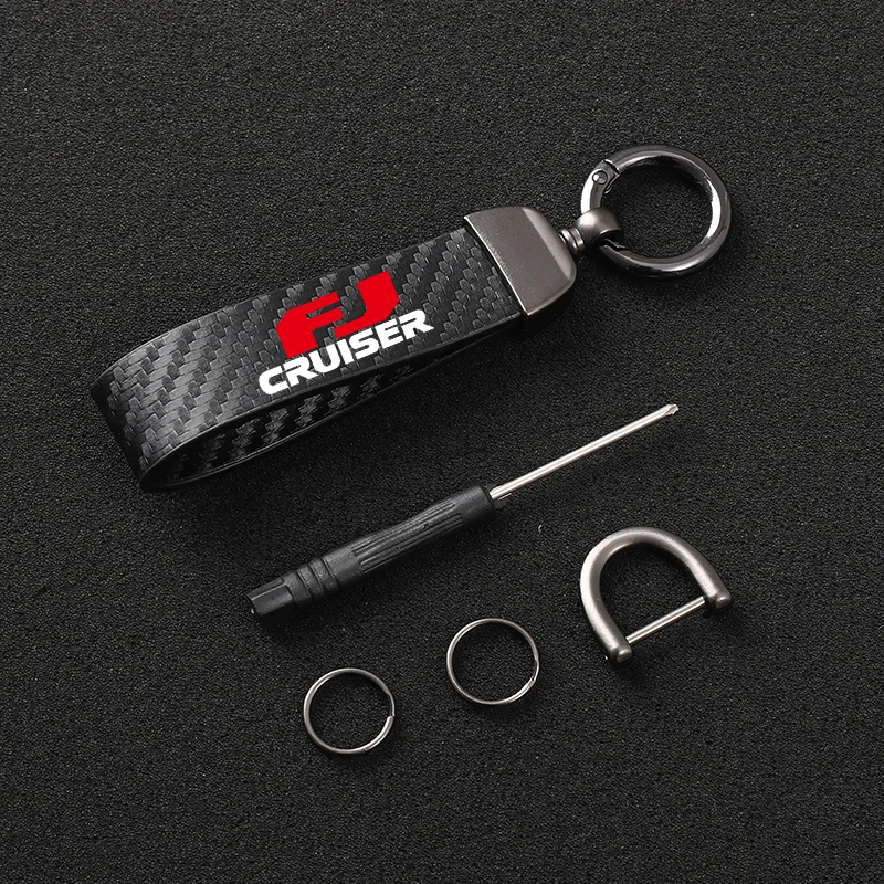

Premium horseshoe buckle leather key chain for Toyota FJ cruiser car key chain carbon fiber key chain car accessories
