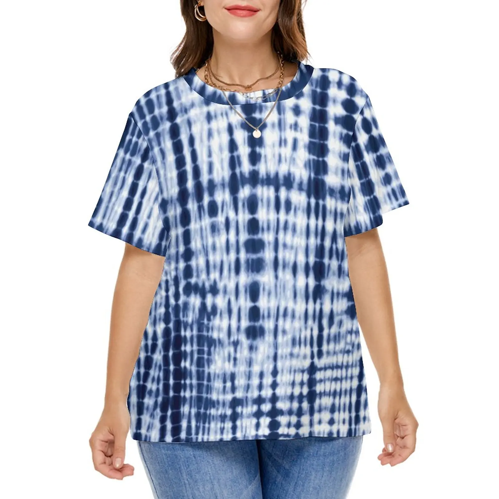 Blue Tie Dye Pattern T-Shirts Artistic Vintage Print Classic T Shirt Short-Sleeve Cute Tee Shirt Sexy Top Tees Plus Size 5XL 6XL