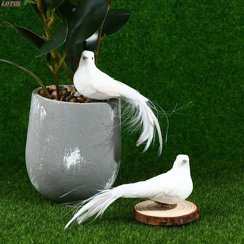 

2Pcs Long Tail Dove Of Peace Decor Fake Doves White Artificial Foam Feather Wedding Ornament Home Craft Bird Toy Wedding Decor