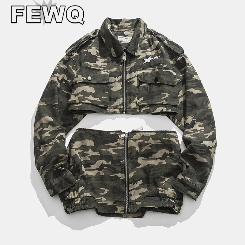 

FEWQ Removable Desgin Men's Jackets Safari Style Male Streetwear Turn-down Collar Coats Casual 2023 Spring Stylish New 24B842