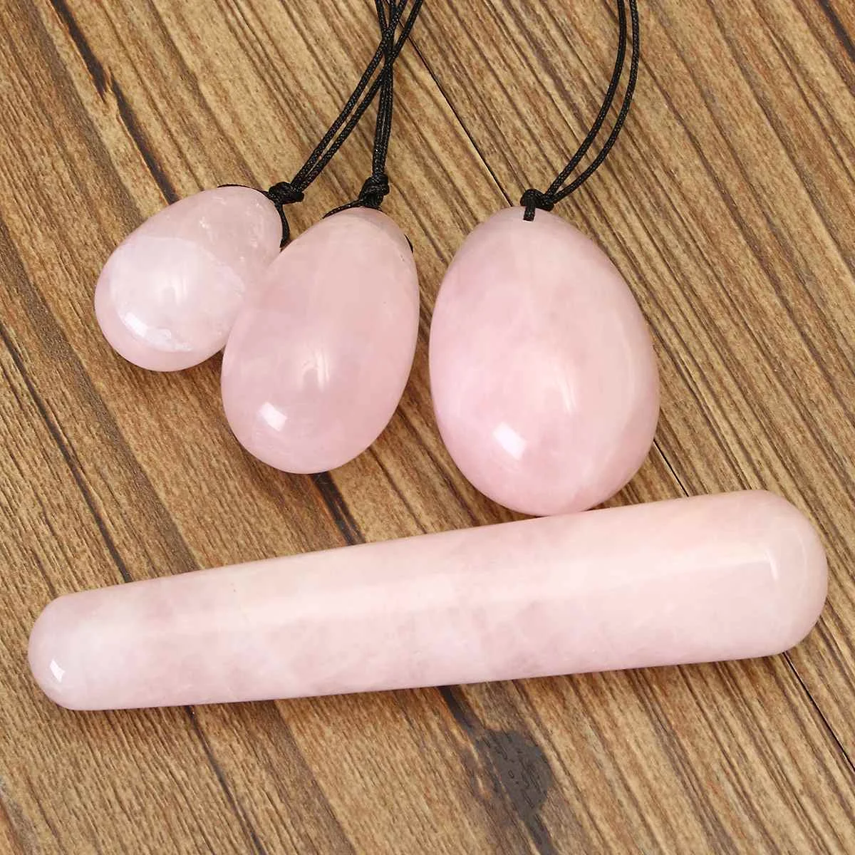 

3Pcs Rose Quartz Drilled Yoni Eggs Crystal Massage Wands Jade Eggs For Women Kegel Exercise Vaginal Muscles Health Care Massager