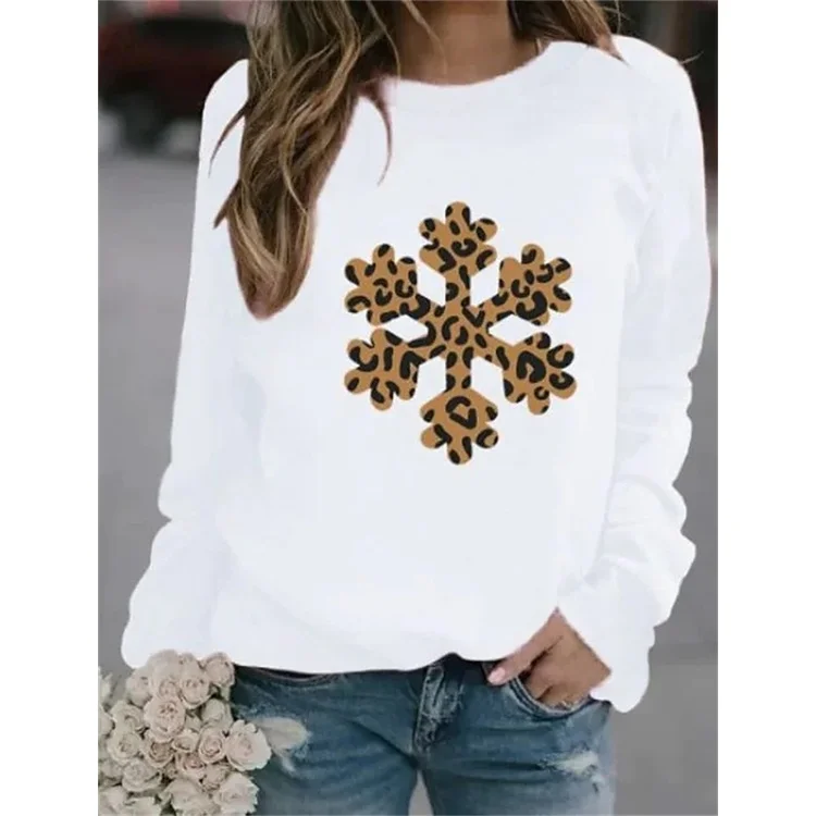

[New In] Women's long sleeves 3d print T shirt Round Neck Basic Vintage Tops snowflake theme