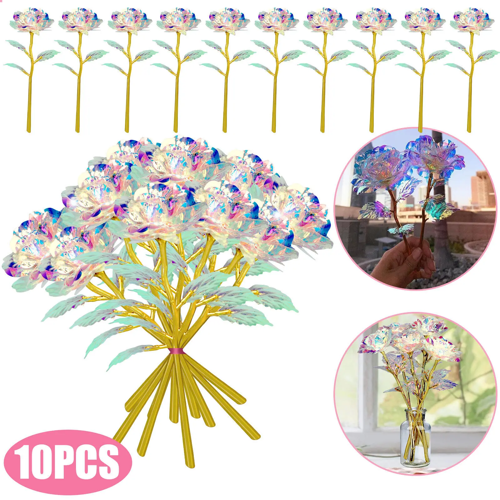 

10X Galaxy Artificial Rose Flower Gold Plated Foil Valentine's Birthday Day Gift
