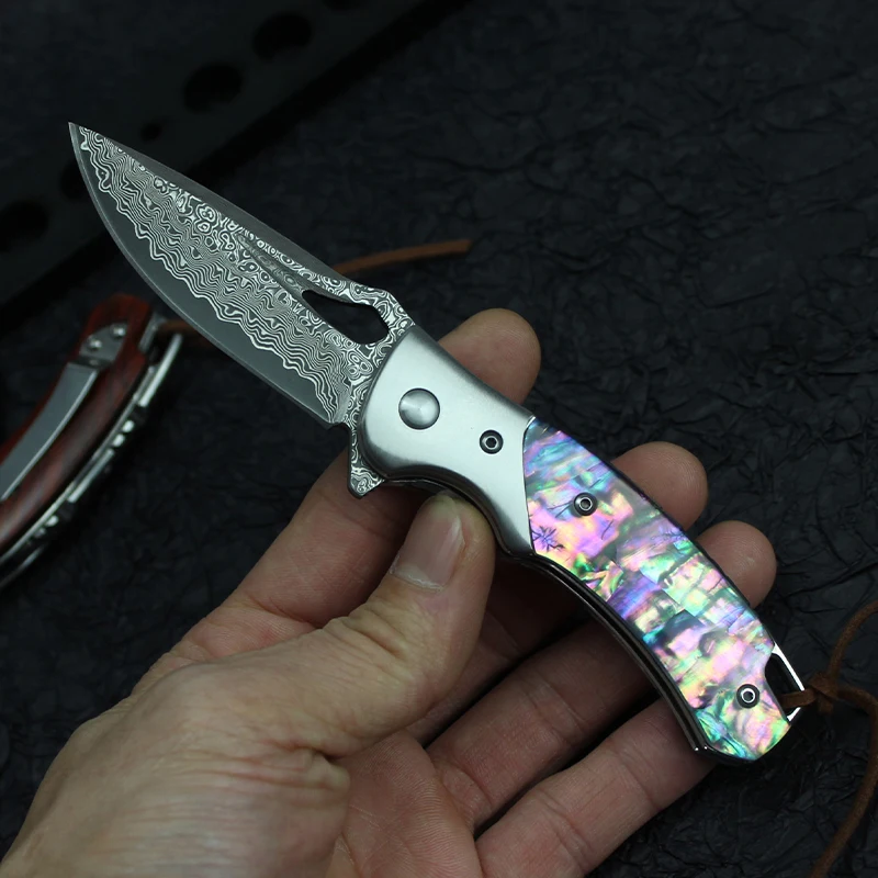 

New High Hardness Damascus folding Knife Outdoor hiking self defense fruit knives Survive gadget Multi Tool