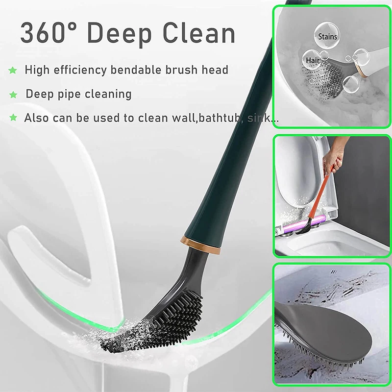 long handled silicone toilet brushes with holder set wall mounted cleaning brush modern hygienic bathroom accessories free global shipping