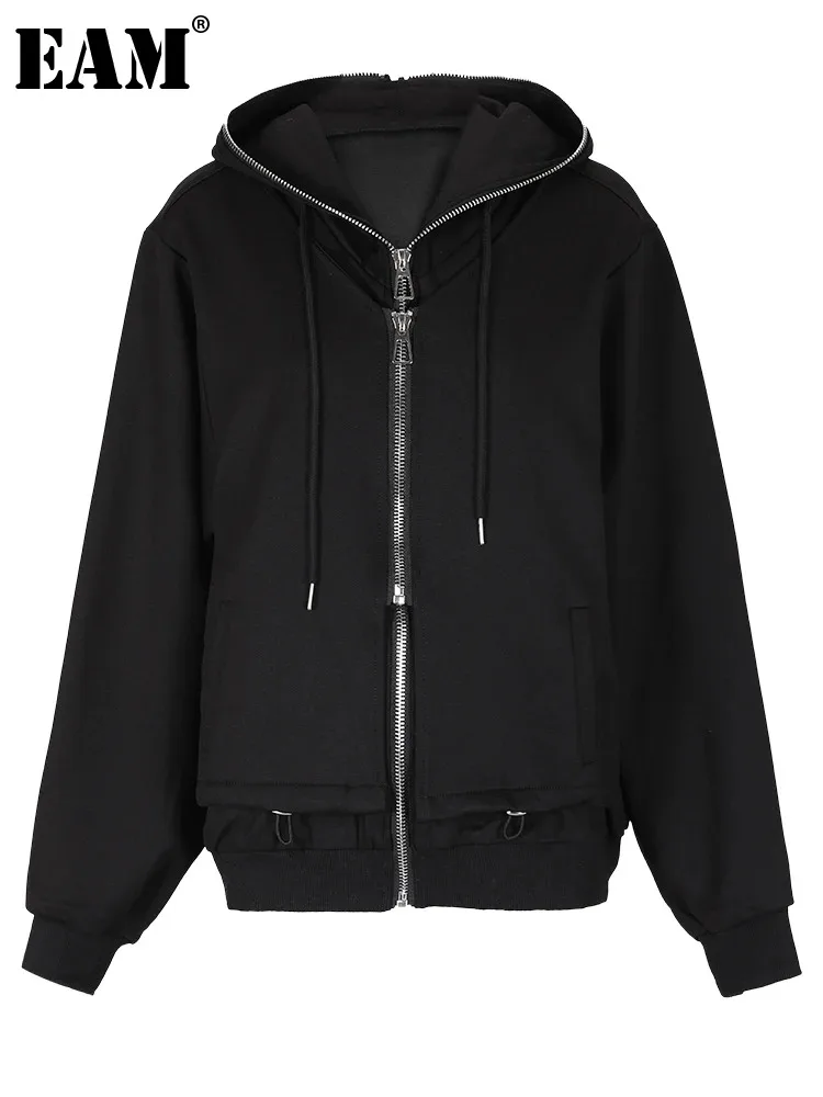 

[EAM] свободный крой, двойная молния, большой размер, Толстая куртка, новинка, с капюшоном, с длинным рукавом, Женское пальто, мода, весна-осень 2023, CPG0616