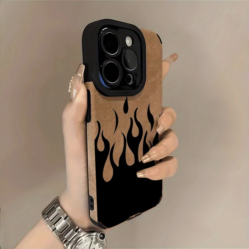 Фото Стильный черный чехол с принтом пламени для iPhone 16 15 17 Pro Max 14 13 12 11 Air XR X XS 7 8 Plus SE 2022, противоударный защитный чехол №2