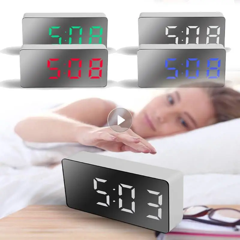 Digital Display Clock Mini Led Mirror Table Clock Usb Pluggable Travel Clocks Gifts For Children Decorative