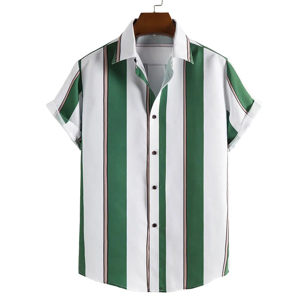 

Hawaiian Shirt Harajuku Stripe Print Loose Fashion Casual Short Sleeve Men's Button Aloha Beach Summer Shirts For Men Clothing