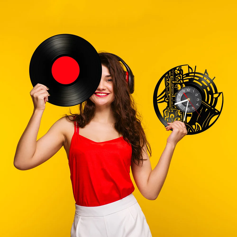 Музыкальный Саксофон симфонический оркестр звук латунь виниловая запись часы