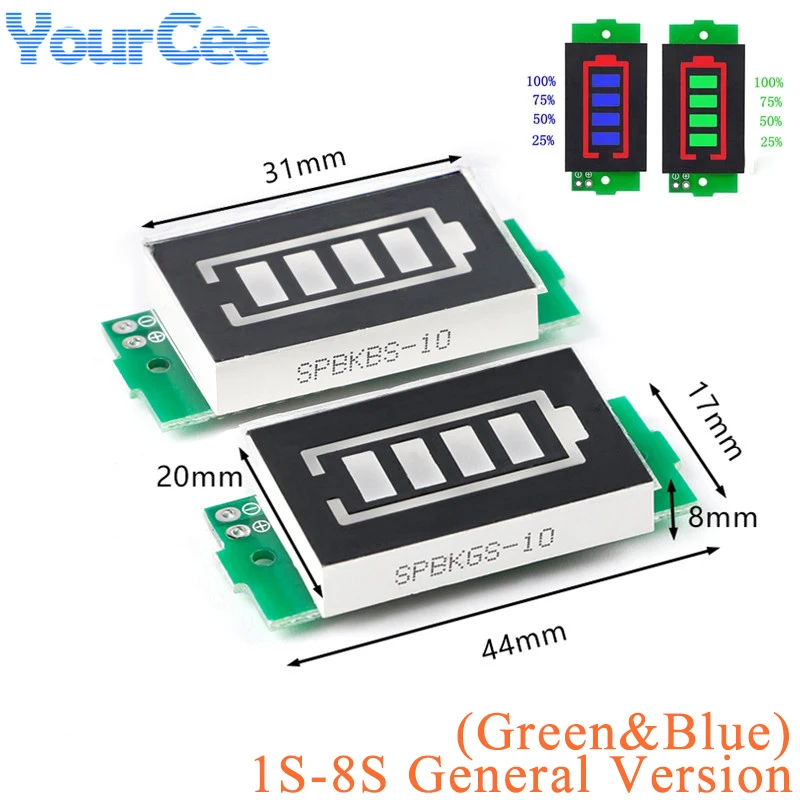 

Индикатор емкости литиевого аккумулятора 1-8S 1S/2S/3S/4S, 3,7 в, дисплей 4,2 в, тестер мощности аккумулятора электромобиля, литий-ионный