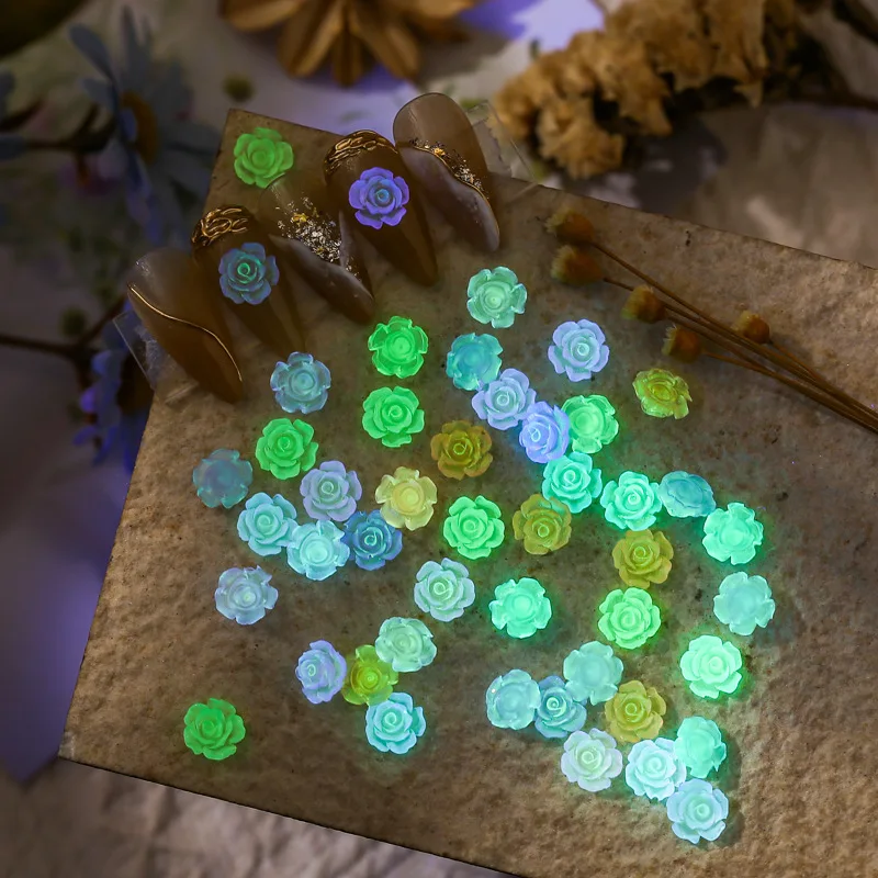 

50pcs Nail enhancement luminous Camellia rose petal phosphor transparent three-dimensional versatile nail art