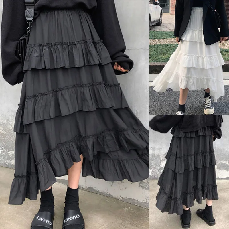 

Skirt Women's High Waist Layered Cake Skirt Irregular Front Short Back Long Skirt Long Skirt Su2693