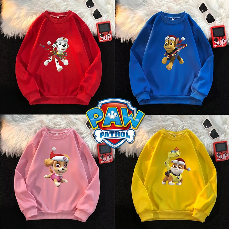 Paw Patrol Kids Crew Neck Sweatshirt Christmas Skye Chase Printed Long Sleeve Pullover Anime Cartoon Winter Casual Warm Top Gift