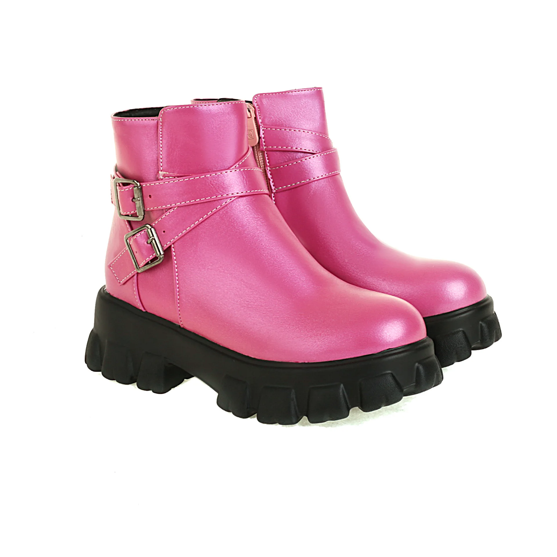 

Thick Bottom New Women's Leather Shoes Solid Color Side Zipper Low Tube Boots Size 35-43