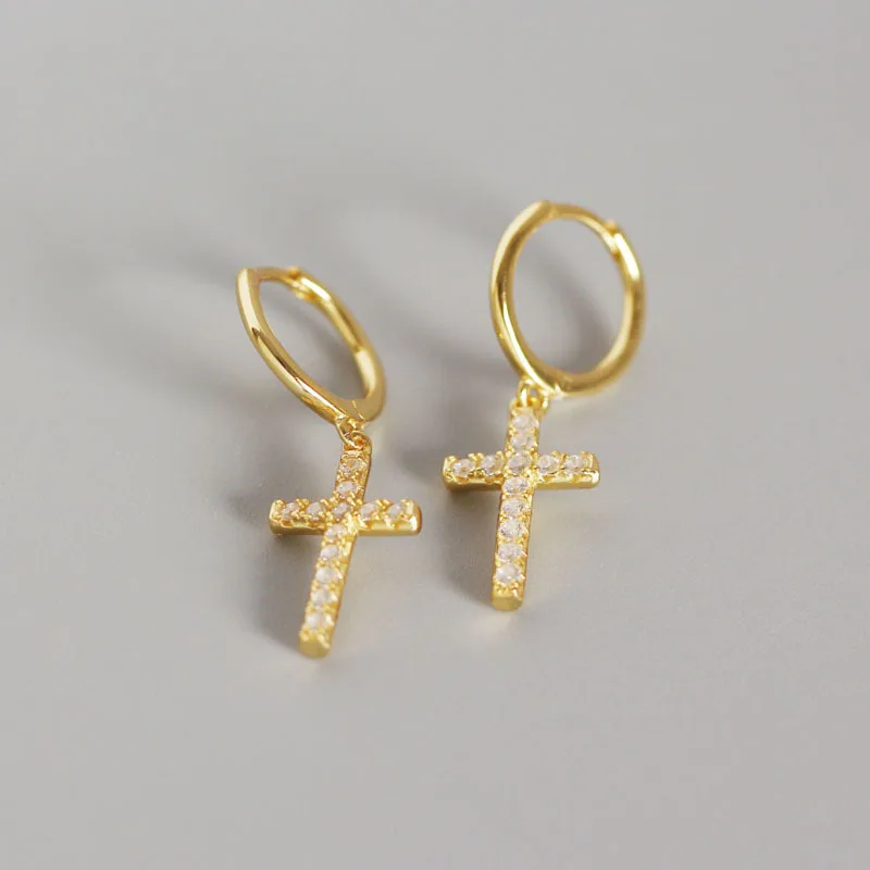 

Women's Gold Huggie Hoop Earrings S925 Sterling Silver Cross Charm Dangle Drop Earrings Cubic Zirconia Dainty Jewelry Gifts