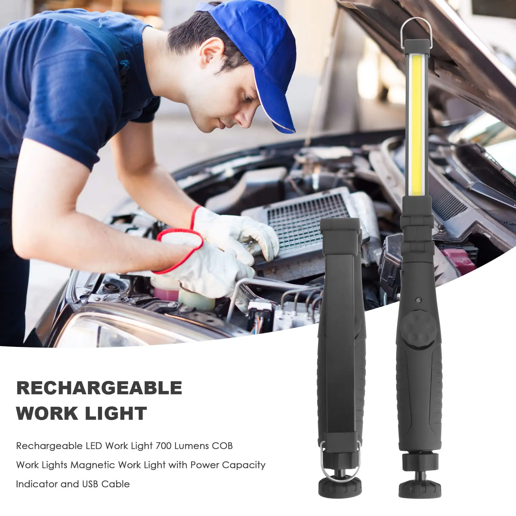 Перезаряжаемый светодиодный рабочий фонарь 700 люмен COB Рабочие фонари Магнитный