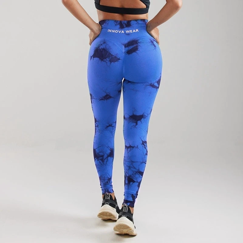 Брюки INNOVA женские для йоги тренировочные штаны с мраморным рисунком синие черные