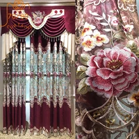 new high end chinese style hollow embroidered chenille red curtains for living room bedroom finished custom valance