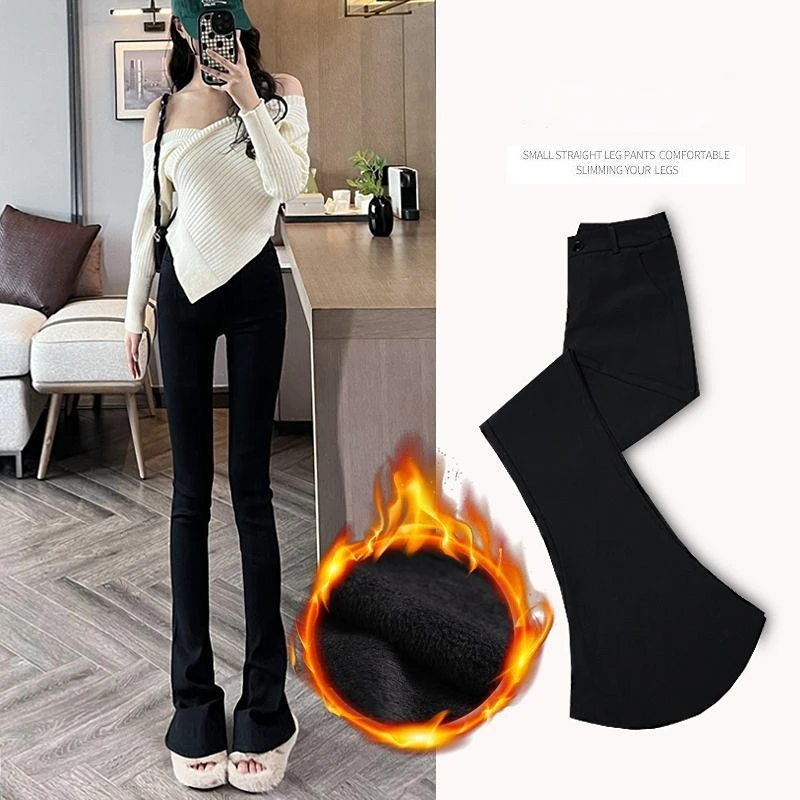 

Women Flare Pants 2023 New Korean Fashion High Waist Casual Straight Pants Casual Vintage Office Lady Plus Velvet Trousers F44