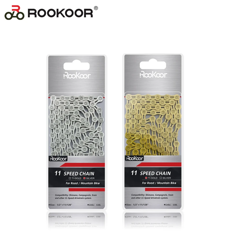 

Rookoor Mountain Road Bike 11 Speed Chain MTB 116L Cycling Hollow 11S Velocidade Titanium Plated Gold Silver Bicycle Parts Chain