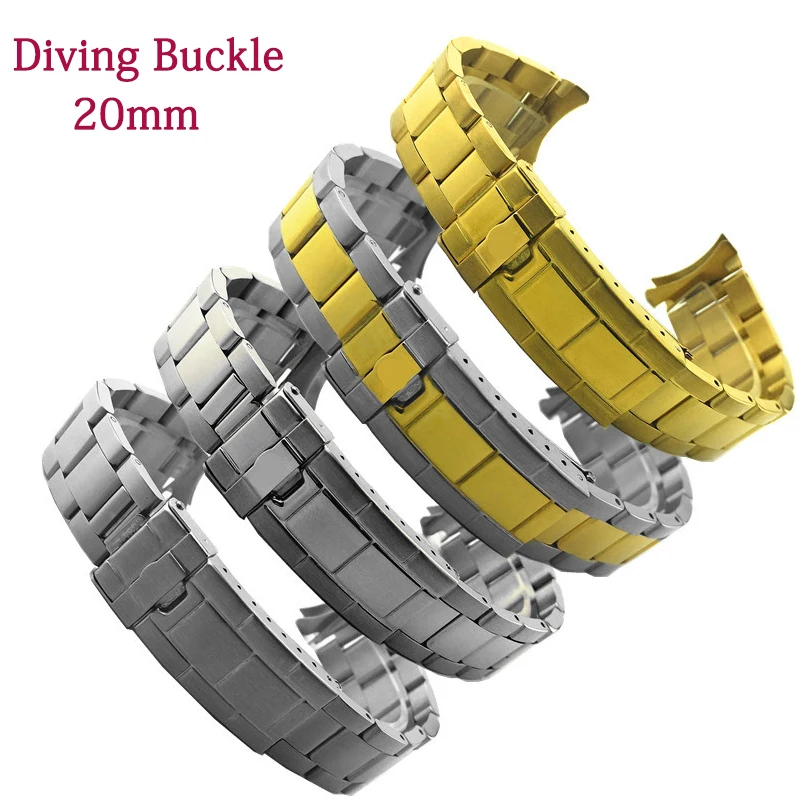 

Suitable For Laodi Tong Shuigui Stainless Steel Solid Watch Strap Three-Bead Diving Buckle Watch Accessories arc Mouth 20mm Men'
