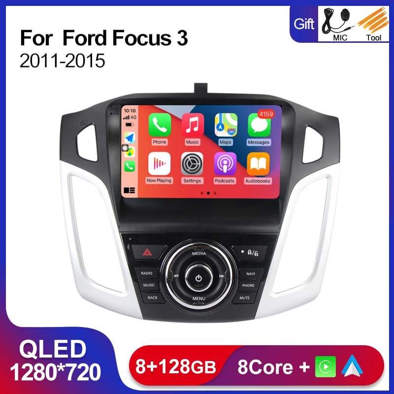 Автомагнитола Carplay для Ford Focus 3 Mk 2011-2015 мультимедийный видеоплеер 2DIN Android 11 8 + 128G 9