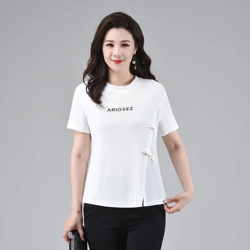 

2023 New Fashion Mom Summer Fashionable T-Shirt Middle Aged Short Sleeve Top Women's Summer Tee