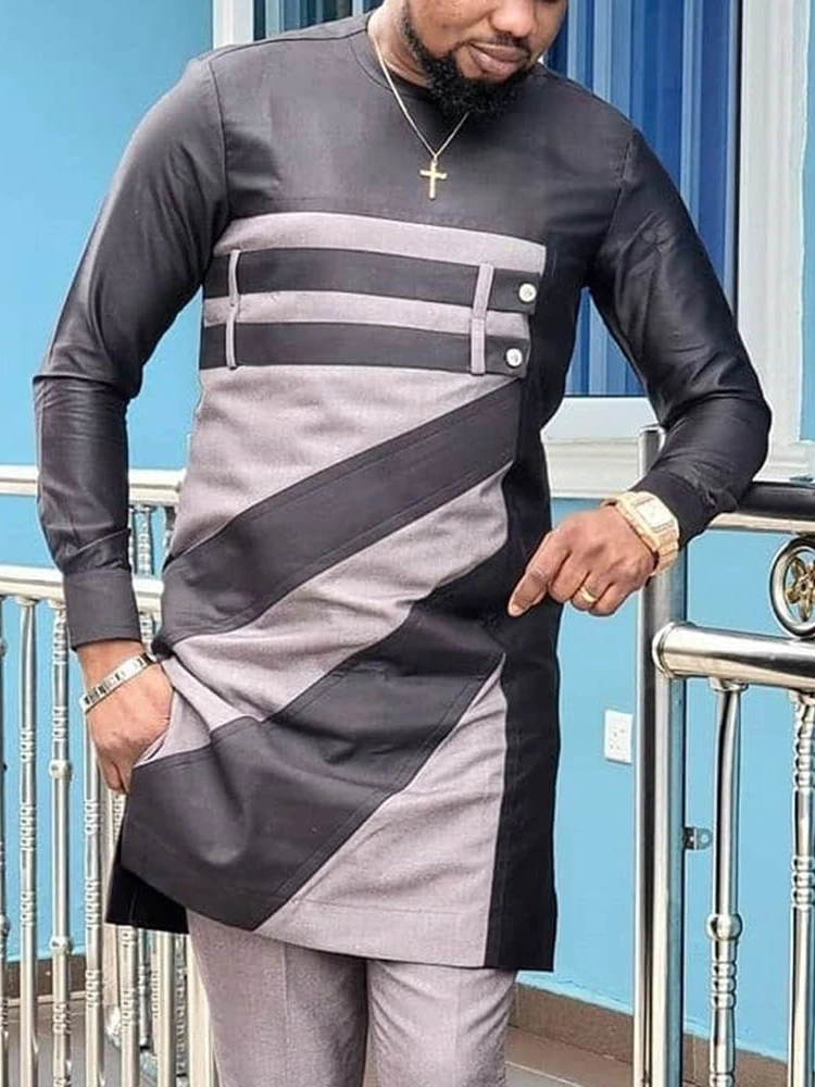 Ramadan Eid Muslim Fashion Men Shirt Arabian Black Slim Fit Stripes Long Sleeve Top Casual Abayas Dubai Indian Islamic Clothing