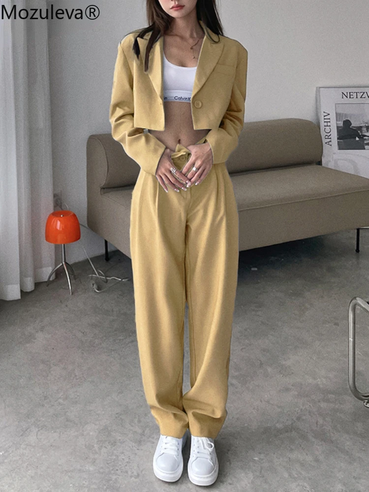 

Mozuleva Autumn Two Piece Sets Korean Fashion Blazer Suits Women Crop Coat and Pant Suits Long Sleeve Ensemble 2 Pieces Outfit