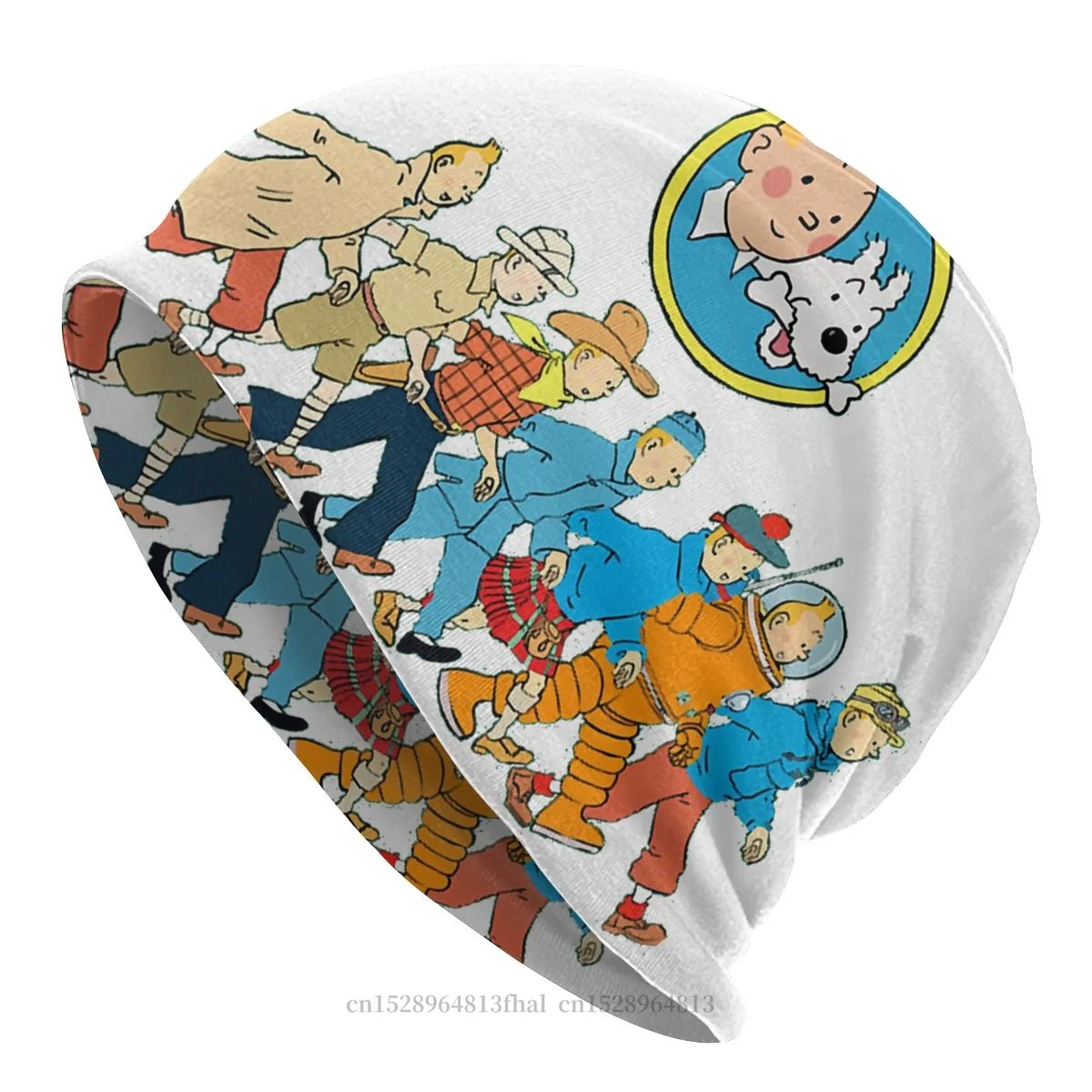 

Various Boy Bonnet Homme Skullies Beanies Hat The Adventures of Tintin Milu Adventure Anime For Men Women Creative Cotton Hats