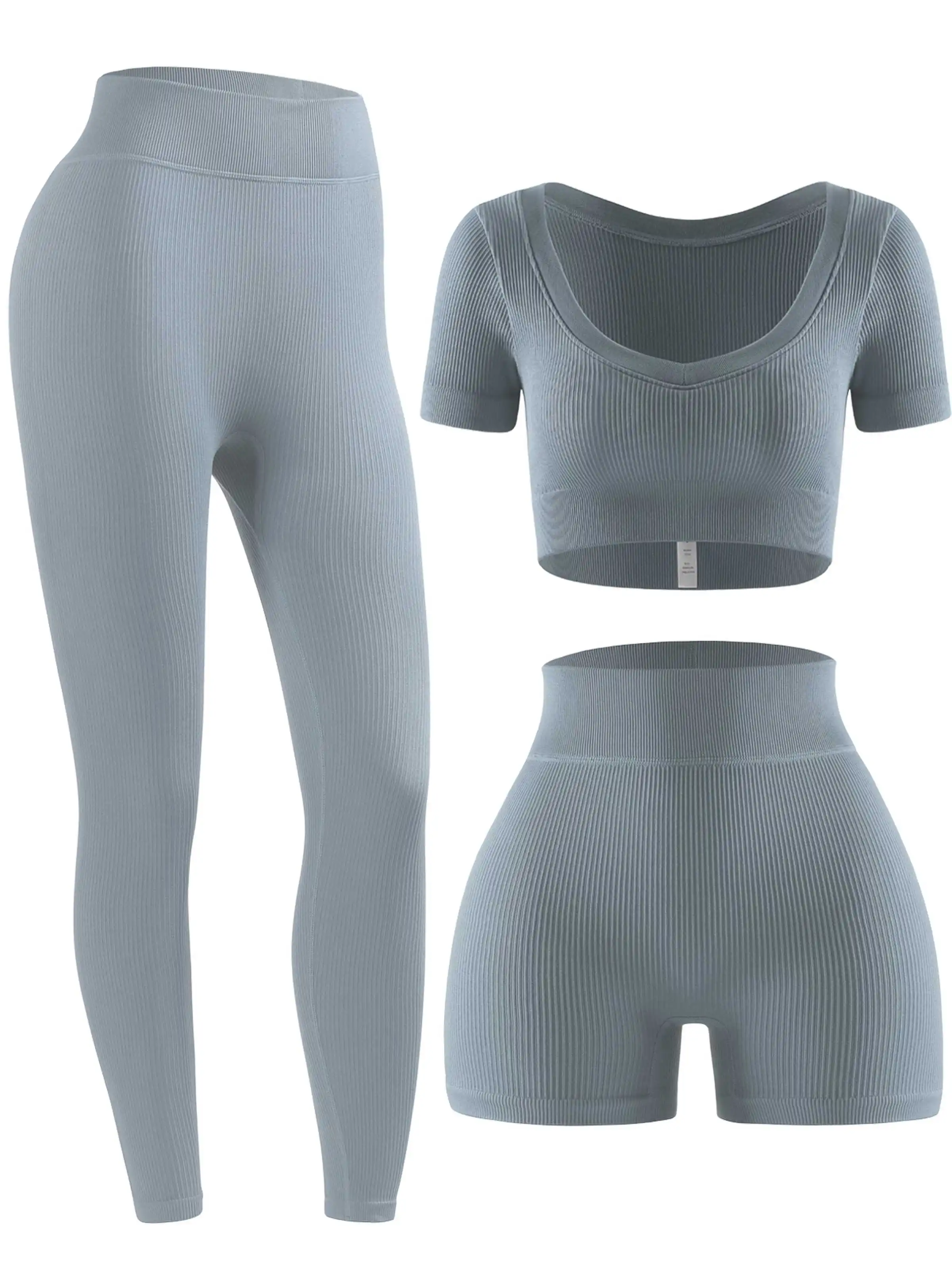 Women Sports Set Seamless Fitness Suit Gym Clothing for Women Tights Workout Set 3 Piece Sexy Top and Leggings Active Wear Gym