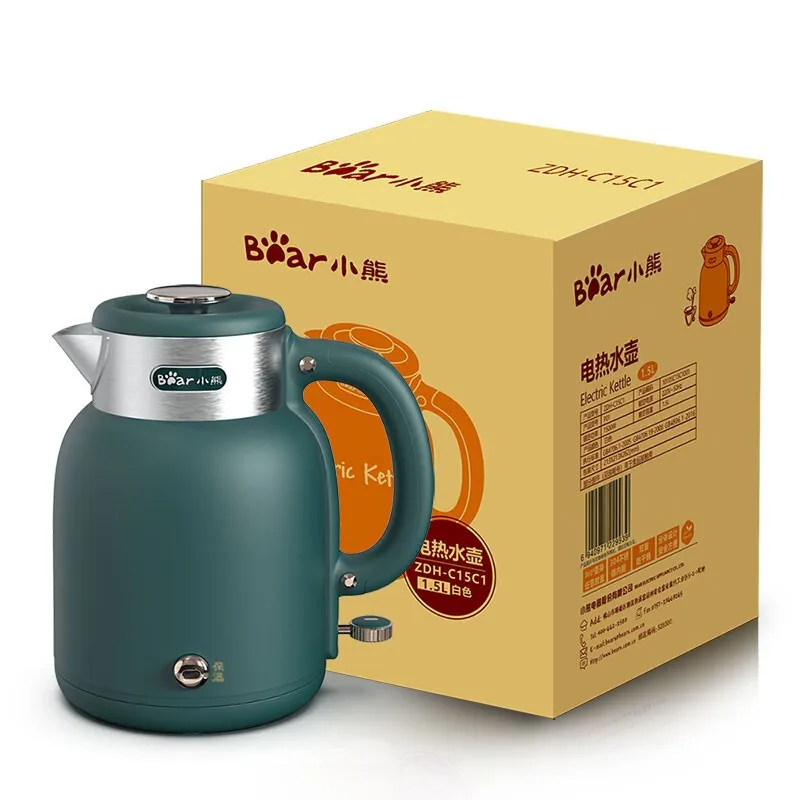 Бытовой электрический чайник Bear, 1,5 л, изысканная кухонная техника, чай, кофе, изоляция из нержавеющей стали, термостат STRIX, чайник (art.: 3920cb65e14aa) - 3920cb65e14aa