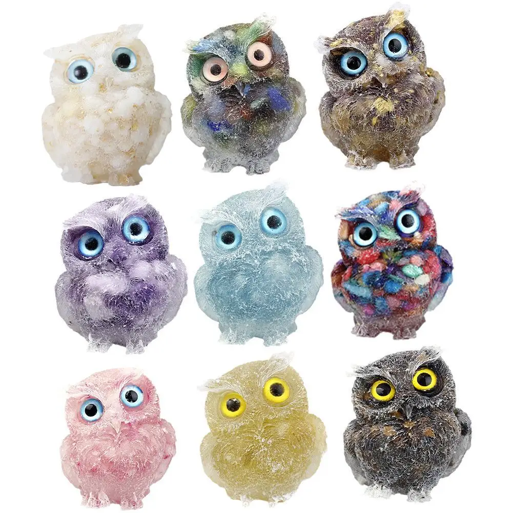

Natural Crystal Stone Gravel Owl Animal Crafts Hand Made Small Figurines DIY Resin Table Decor Home Decor Collect Gifts