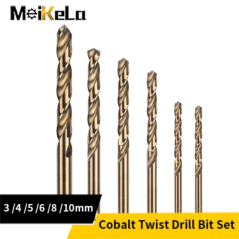 Meikela 6Pcs Cobalt High Speed Steel Twist Drill Bit Set M35 Stainless Steel Tool Set Accessories Metal Drilling Cutter Machine