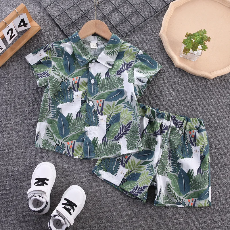 

Hot Sale Summer Boy's Preppy Style Lapel Print Sheep Sets Children's Fashion Outdoor Adorable Clothing Baby Casual Boutique Suit