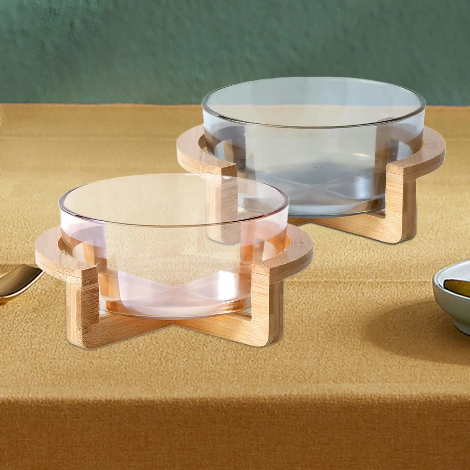 Прозрачная Круглая Керамическая Миска С Деревянной Подставкой