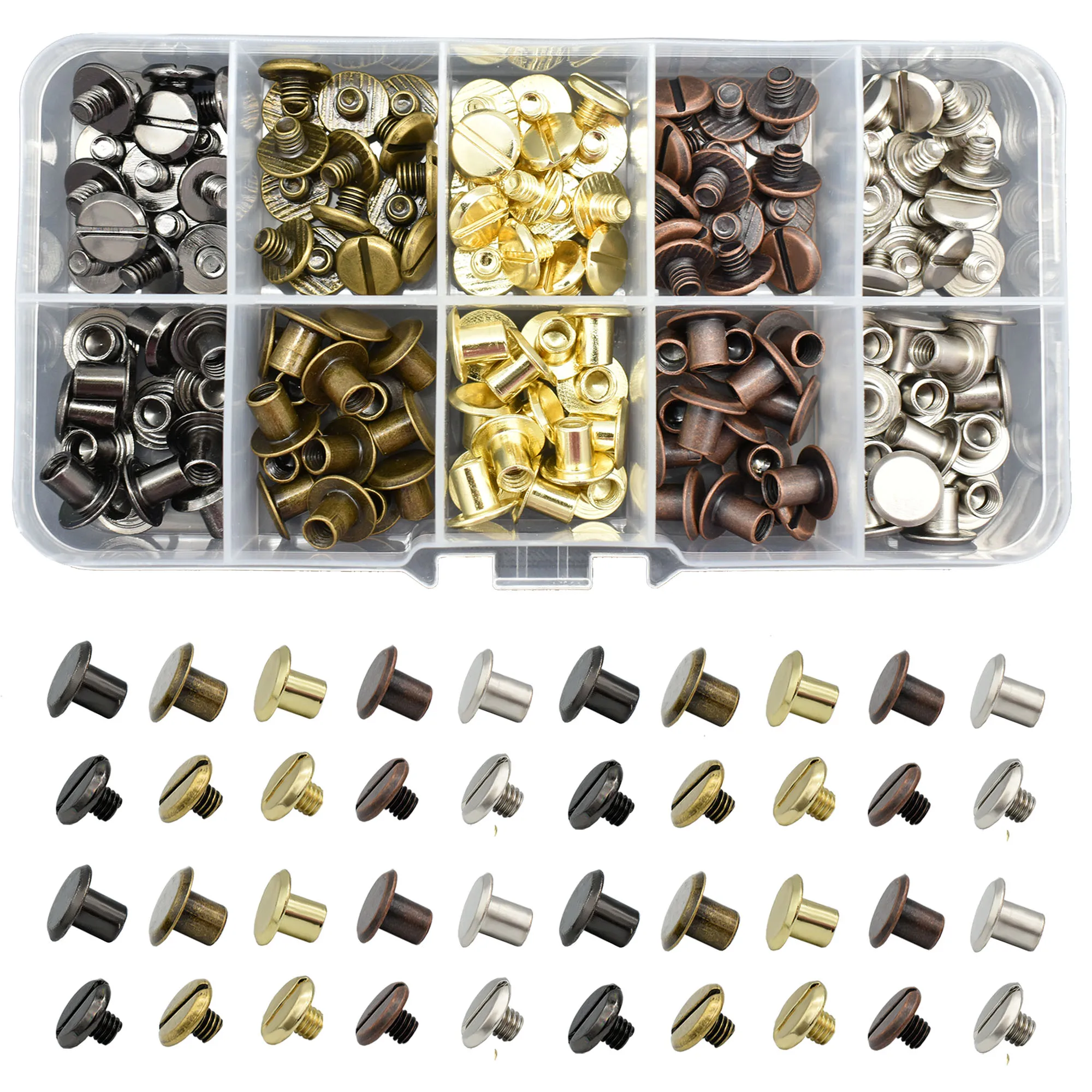 

Chicago Screw Leather Craft Fasteners Stud Rivet Round Flat Head Button 0.36 Inch for Leather DIY Decorative Case Bag Binding