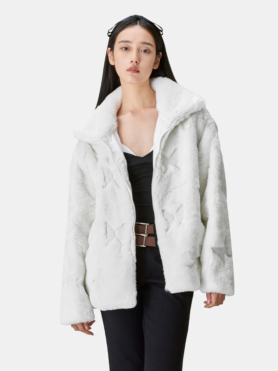  Верхняя одежда из меха с полным принтом для женщин свободная куртка на хлопковой