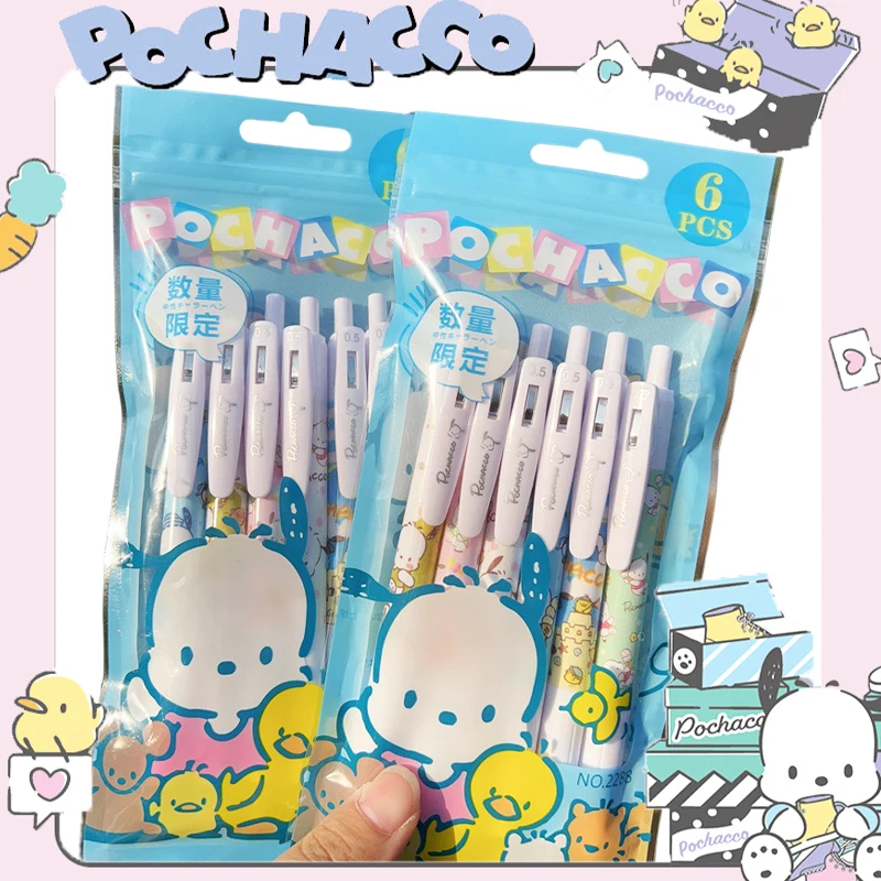 

6Pcs Sanrio Pochacco Neutral Pen Kawaii Anime Cute Student Homework Office Signature Stationery Kids Gifts Toys for Girls