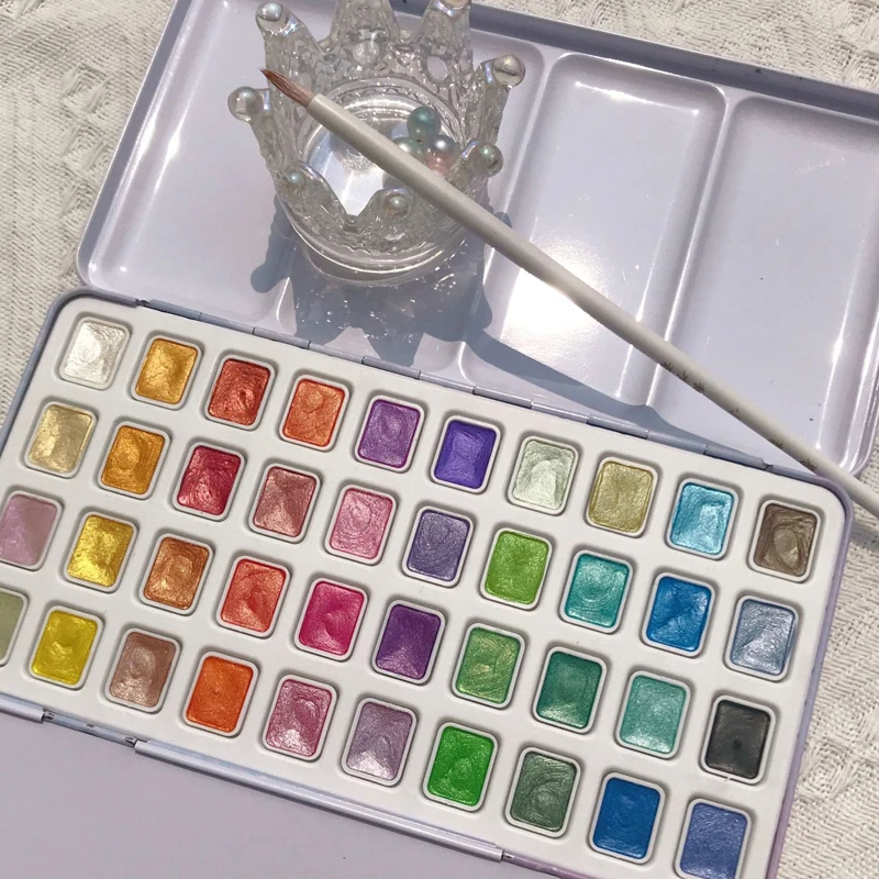 

Pearlescent Pigment Superior Paint Glitter Box Palette Watercolor Colors Set Solid Students For Set Portable 40 Tin Paints