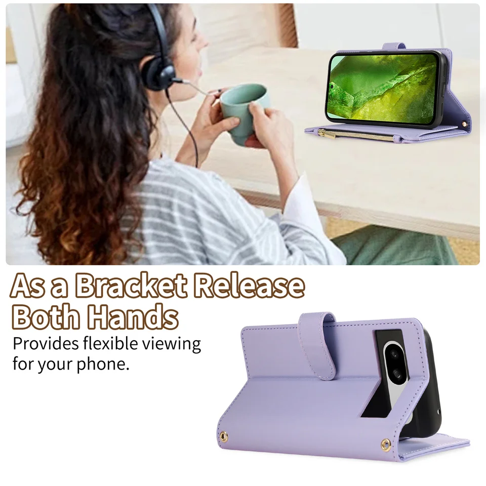 Кросс-боди молния карты Solt кошелек кожаный ремешок чехол для Google Pixel 7 8Pro 8 8A 6A 7A