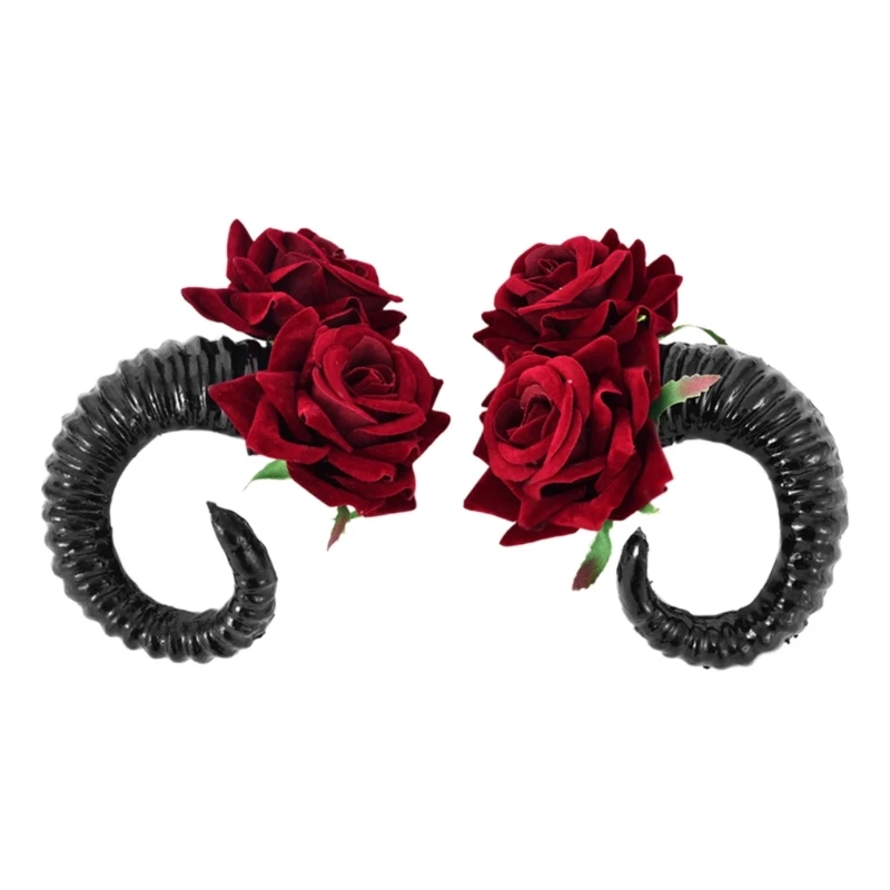

Заколка для волос Cosplay из овечьего рога с розой аксессуар для волос на Хэллоуин вечеринку костюм